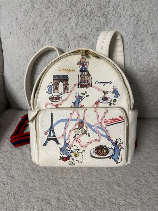 White Illustrated Mini Backpack with Parisian Ratatouille Art main image 11
